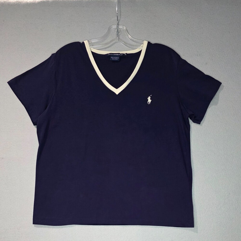 Ralph Lauren Sport  100% Cotton V-Neck Preppy Tennis Y2K Tee - Size XL